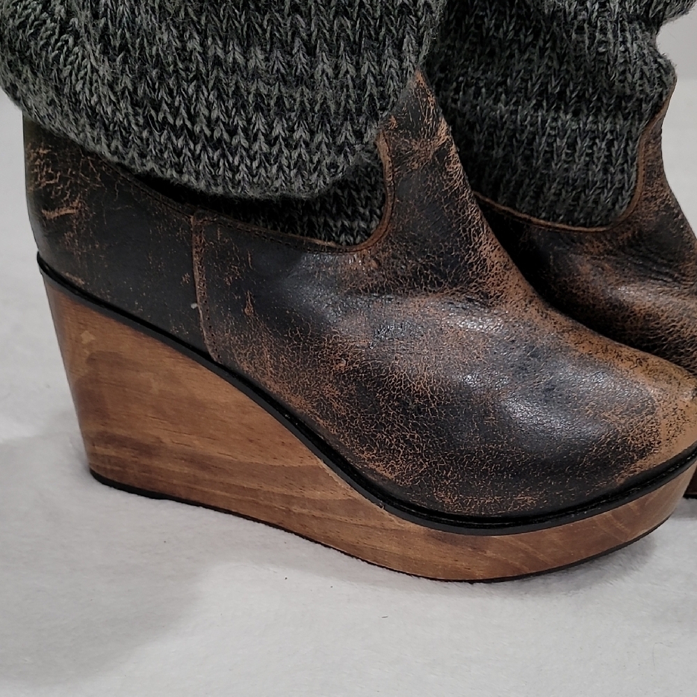 Bed Stu Bruges Boots Bootie Distressed Slouch Leather Wedge Boots size 9B - Picture 4 of 8